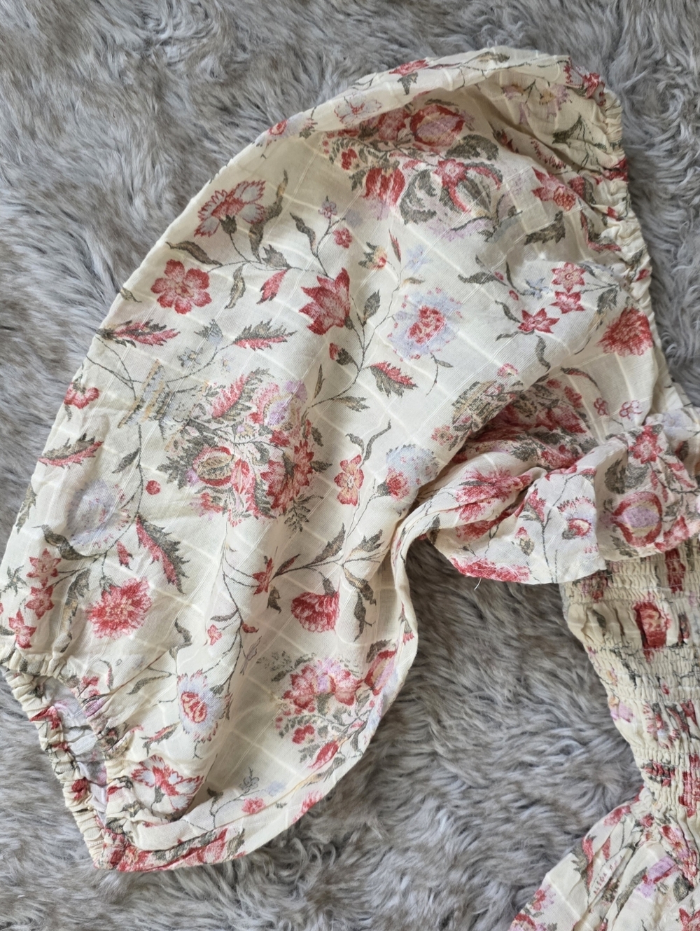 Free People Oasis Printed Midi Dress Ivory Floral Puff Sleeve Women's - Picture 8 of 16